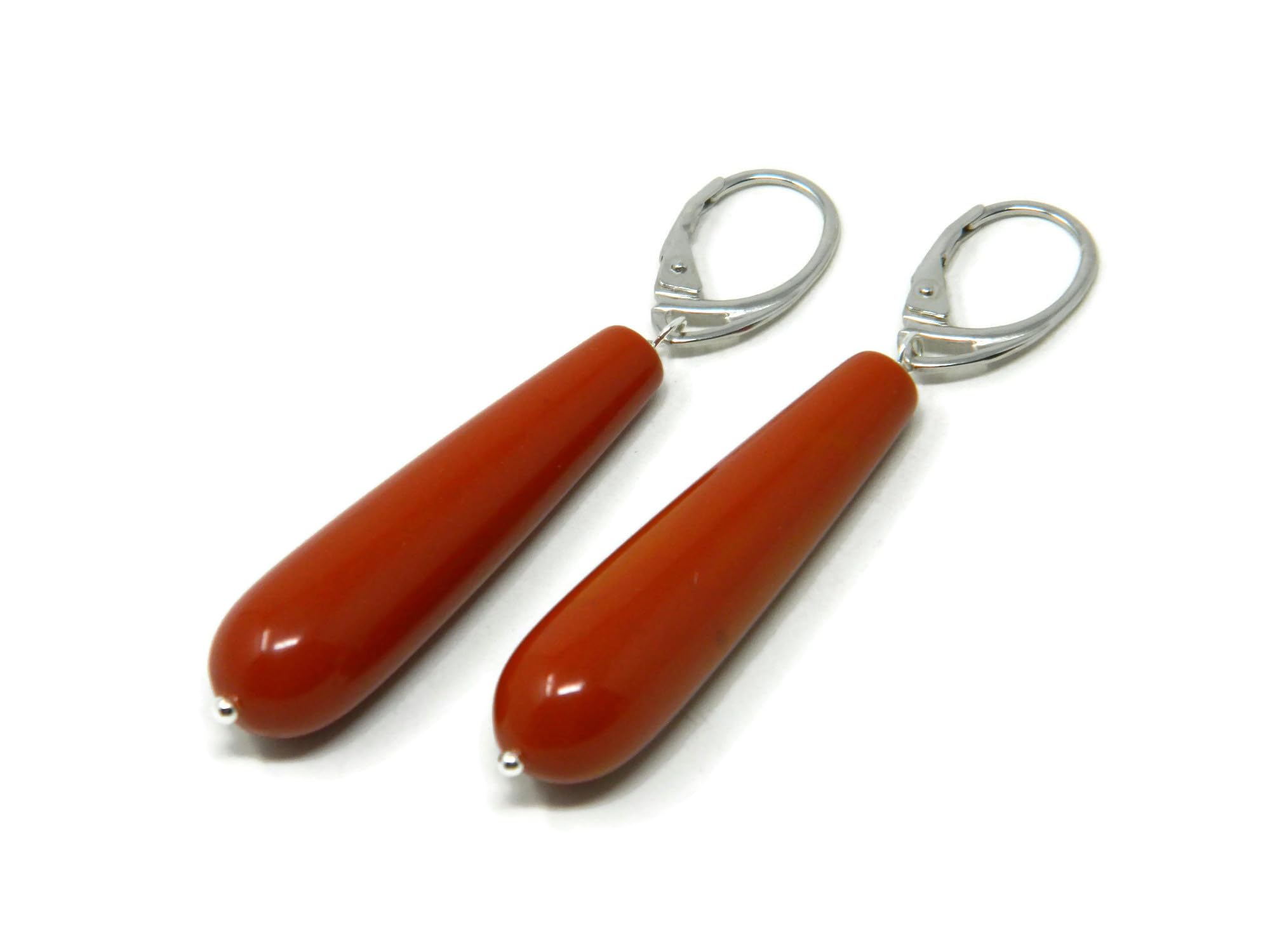 Orecchini Donna Pendenti Handmade in Pasta di Corallo Rosso Sardegna – Goccia Lunga 10x40 mm - Monachella Argento 925 – Made in Italy – Eleganti, Anallergici - DodiGioielli