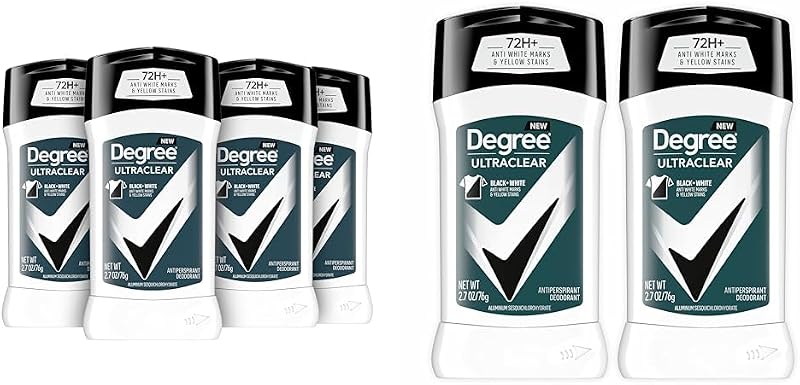 Antitranspirante em bastão Degree Men UltraClear Black + White, Pacote com 4, volume total aproximado de 306 g