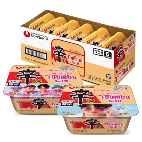 Nongshim Shin Ramyun Toomba Noodles Square Bowl, Creamy Korean Mac and Cheese Style Noodles, Gentle Kick of Spice, Korean Stir Fry Style Instant Noodles, Microwaveable, 3.73 oz (Pack of 6)