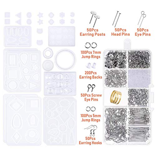 1 conjunto de moldes de resina epóxi de cristal para brincos, pingentes, molde de silicone com ganch