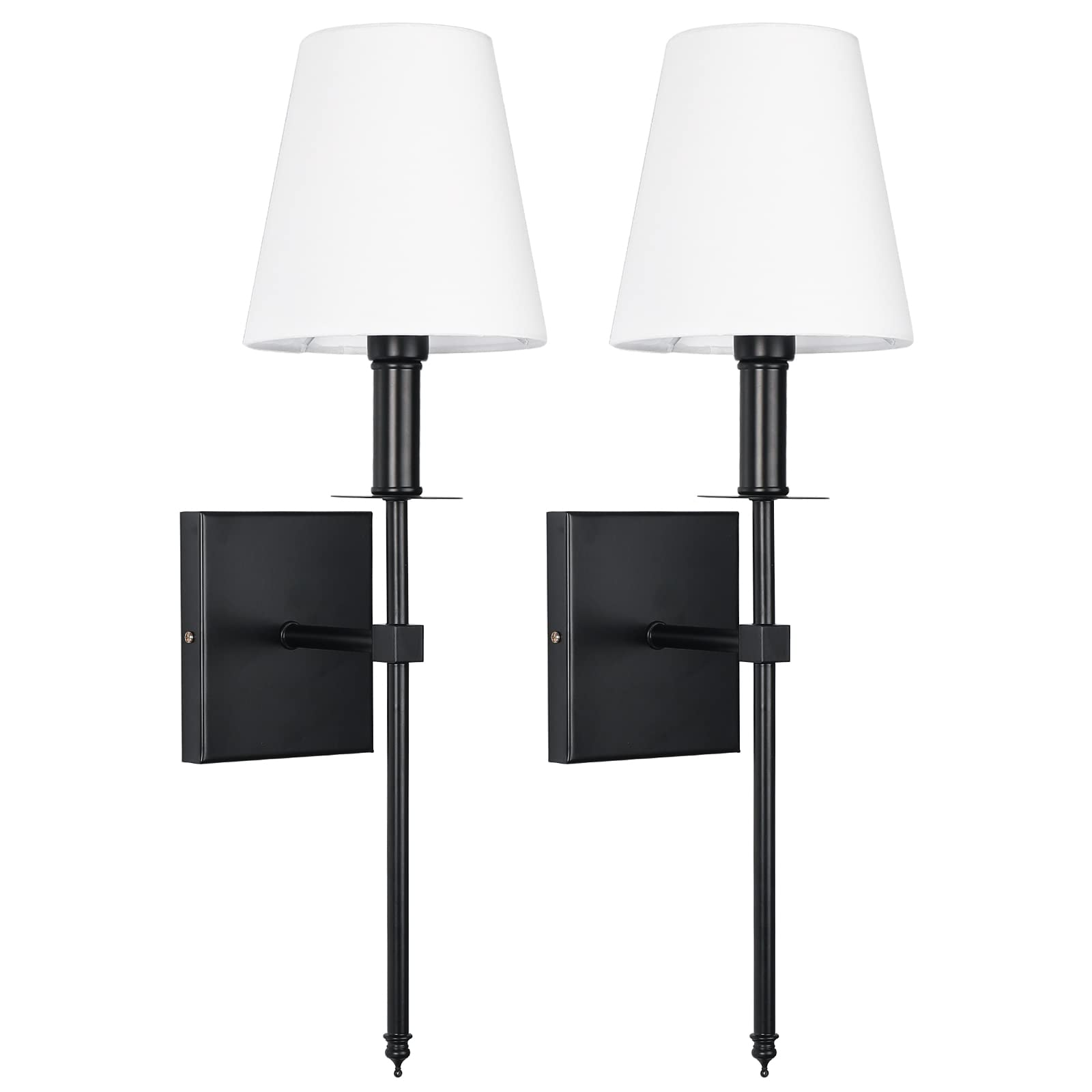 Wall Sconces Set of 2 Black Wall Lamps Modern Sconces Wall Lighting with White Fabric Shade Bathroom Vanity Sconces Hardwired for Bedroom Living Room Hallway Corridor