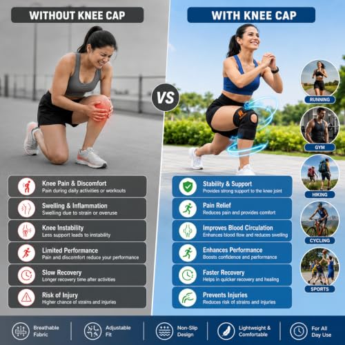 Image of Adjustable Knee Cap Support Brace For Men & Women | Open Patella Stabilizer Knee Compression Sleeve For Pain Relief, Running, Gym, Arthritis & Sports | Black