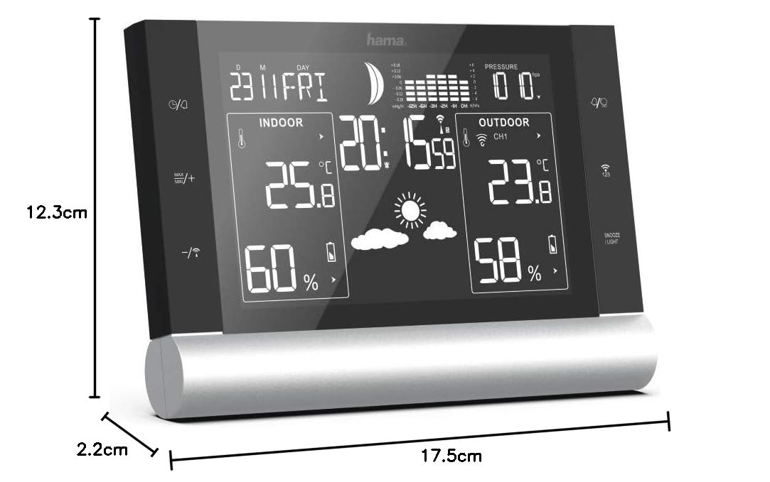 Hama Outdoor Wetterstation Funk mit Außensensor deutsch (mit Wettervorhersage, Wetterstationen Innen und Außentemperatur Funk mit Wettervorhersage, Thermometer, DCF Funkuhr) schwarz