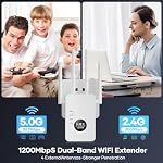 WiFi Répéteur,WiFi Booster de signal d'extension, 1200 Mbps couvre jusqu'à 12880 FP et 60 Dispositifs,WiFi Booster Dual Band 5GHz & 2.4GHZ pour la maison avec le port Ethernet (Blanc)