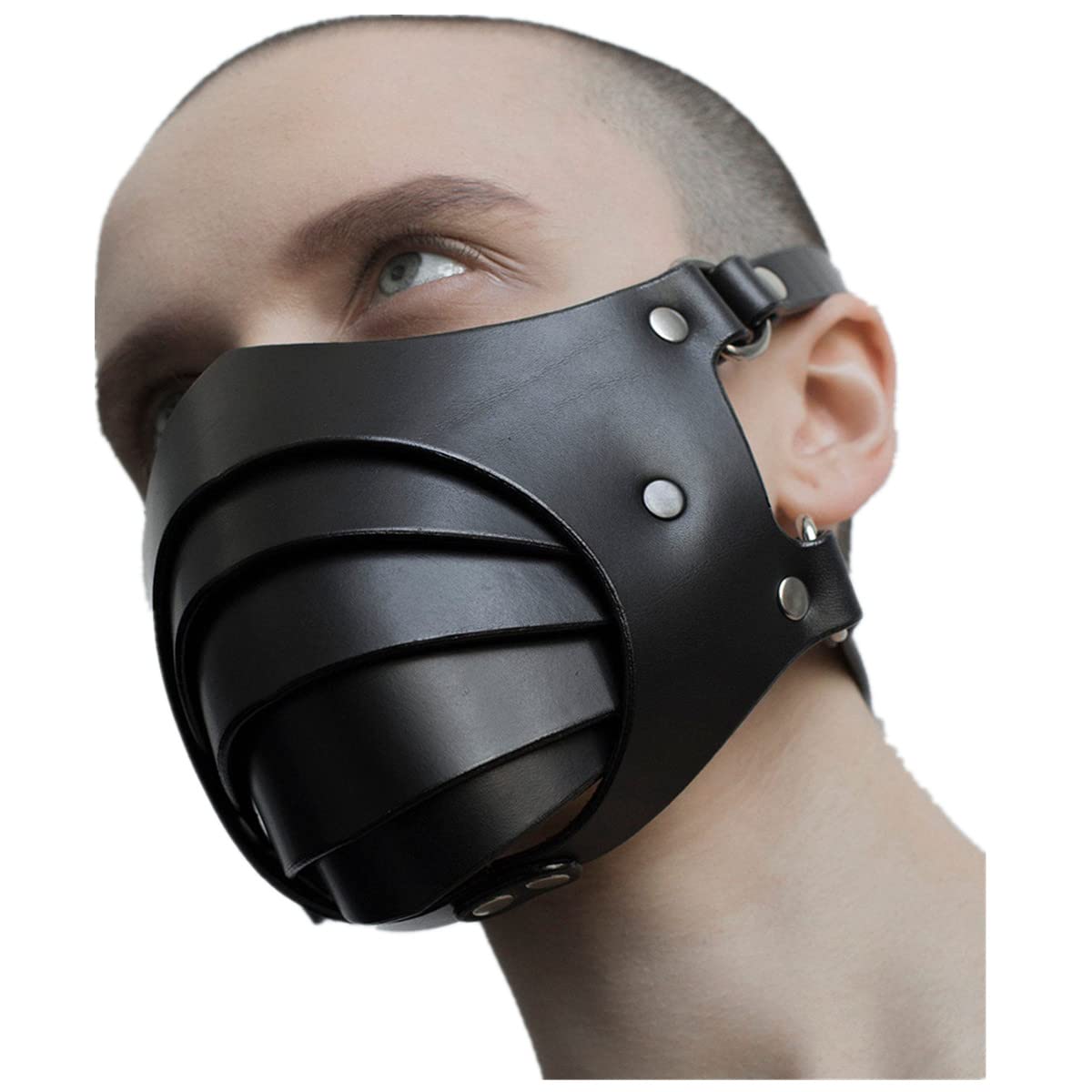 GEBONE Maschera punk uomo/donna sexy cosplay in pelle mezza maschera completamente chiusa tipo MK-09