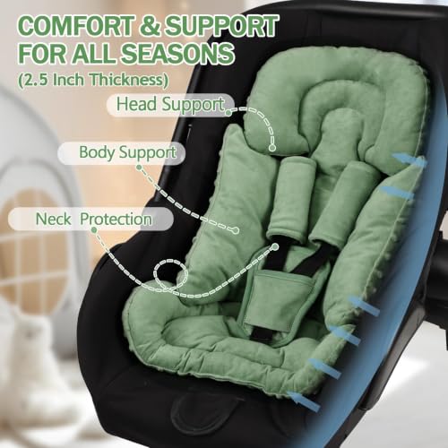 Image of Infant Car Seat Insert Boy Girl, 3 in 1 Newborn Carseat Insert with Strap Pads, Car Seat Head Support for Baby Strollers, Swings, and Bouncers, Comfortable and Machine Washable, Forest Green