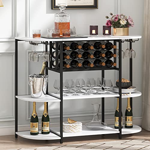 Jehiatek Bar Cart For Home, 47 Inches Liquor Cabinet With Wine Glass Storage Kitchen Table With Storage, Home Coffee Bar Table For Home Living Room Dining Room, White #TOP5
