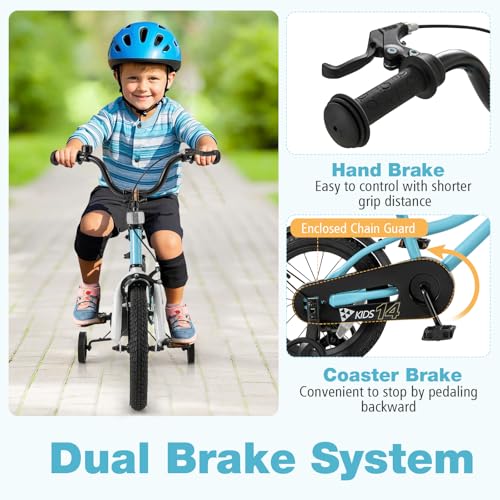 Image of BABY JOY Kids Bike, 12 14 16 18 Inches Sporty Bicycle with Training Wheels, Adjustable Seat, Handbrake & Coaster Brake, Reflectors, Girls Boys Bike for 3-8 Years Old Children