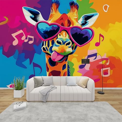 MMYAOKEN Papier Peint Panoramique Girafe 350x256 cm - Décoration Murale Musique Animaux Drôles -...