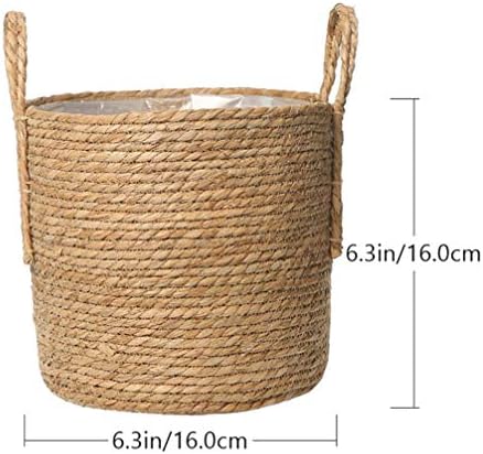 PATKAW Seagrass Basket Planters Flower Pots Cover Storage Basket Plant Containers Hand Woven Basket Planter with Plastic Liners Straw Flower Pot for Indoor Outdoor Plant Flower Pots 16CM