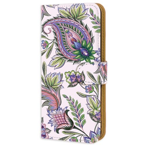 OPPO Reno 13A 用 A501OP CPH2699 対応 スマホケース 手帳型 フレキシブル 耐衝撃性 携帯カバー ストラップホール リノ13aのケース バンダナ柄 ペイズリー 花柄 パープル 133a02m