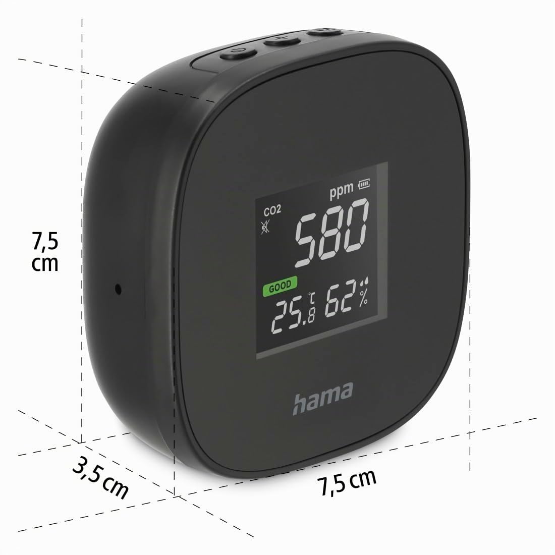 Hama Détecteur Qualité de l’Air Intérieur Safe (Détecteur 3 en 1, Détecteur de CO², Température ambiante, Humidité de l’air, Compact, Rechargeable Micro-USB) Noir