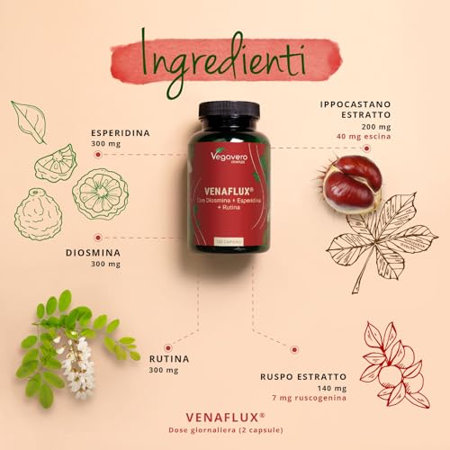 Vegavero Diosmina + Esperidina Alto Dosaggio | 120 caspule | 100% NATURALE con Rutina, Ippocastano e Rusco | Integratore Flavonoidi per Microcircolo, Circolazione Gambe e Vene Varicose | Vegan - Immagine 2
