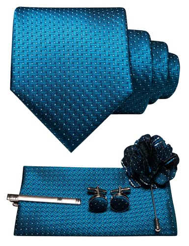 Image of JEMYGINS Mens Tie and Pocket Square,Lapel Pin,Cufflinks,Tie Clip Sets with Gift Box 5PCS