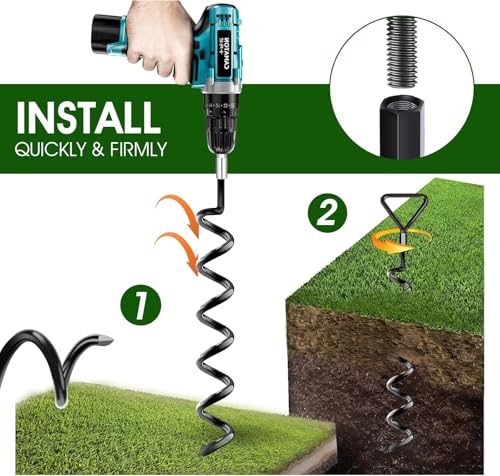 Image of Trampoline Stakes Ground Anchors Screw in, Trampoline Anchors with Strong Straps, Spiral Earth Swing Set Anchor Heavy Duty for Trampolines(Black-6Pack)