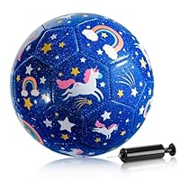 U&C Planet Size 3 Football for Kids Ages 3-8 Sparkly Blue Unicorn Design Includes Hand Pump & Mesh Bag Indoor Outdoor Play Soccer Ball Gift for Children