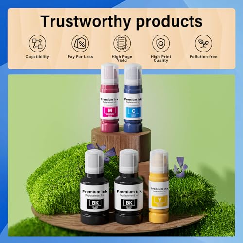 Image of Compatible for T502 Ink Refill Bottles for Eco Tank ET-4850 ET-2850 ET-3850 ET-3760 ET-2760 ET-4760 ET-15000 ET-3950 ET-3830 ET-2980 ET-2988 4750 ET-4950 ET4850 ET2850 Printer, T502 2 Black CMY