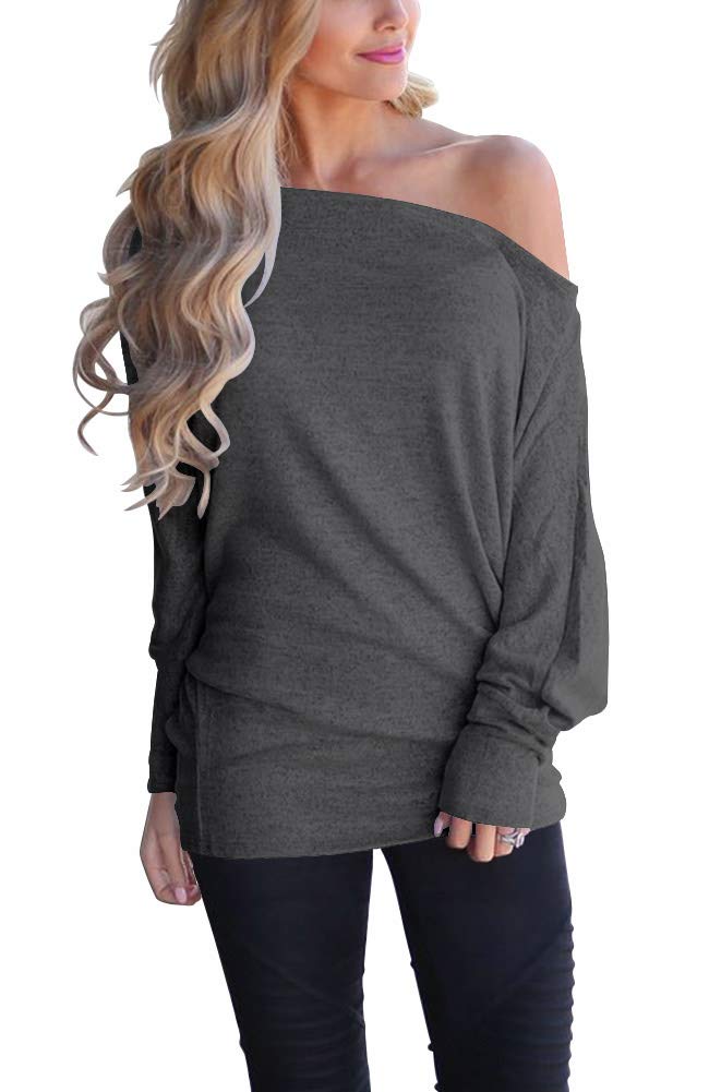 Women's Off Shoulder Tops Casual Loose Batwing Sleeve Shirts Tunic Knit Oversized Pullover Sweater