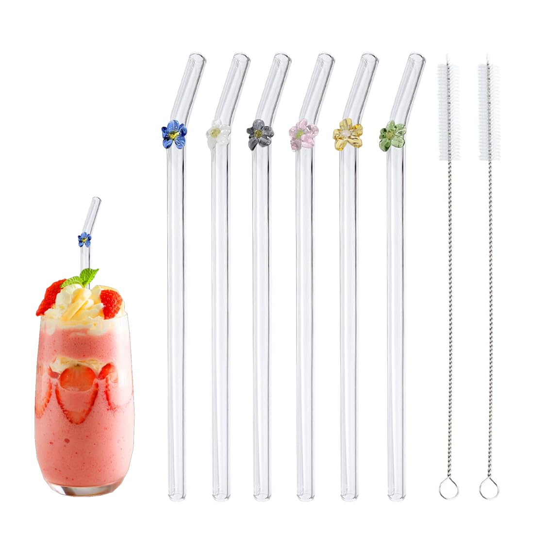 Set 7 Cannucce Multicolor in Vetro artistico® di Murano - Cannucce di Murano
