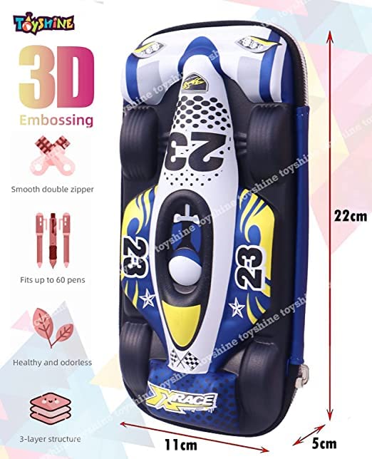 Image of Toyshine Pack Of 6 F-Racer Hardtop Pencil Case With Compartments - Kids Large Capacity School Supply Organizer Students Stationery Box - Girls Boys Pen Pouch- Multicolor - Ethylene Vinyl Acetate (EVA)