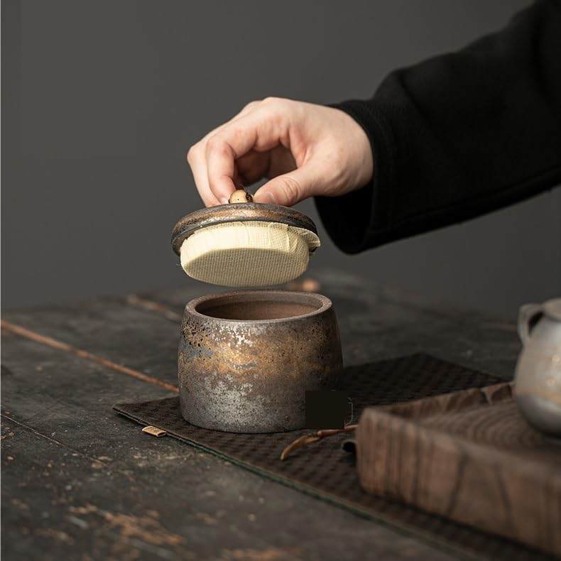 HLTYGWX Słoik na cukier Kamionkowy pozłacany ceramiczny słoik na herbatę Zamknię chiński Retro do przechowywania w gospodarstwie domowym Pu'er Biały mały pojemnik na herbatę