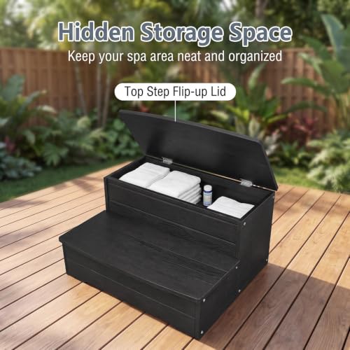Image of 25'' Outdoor Spa Steps with Storage, for Hot Tub,Ground Pool (Black)