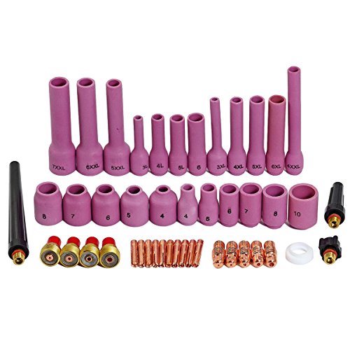 TIG lente de gas Coronilla Cuerpo Tamaño surtido Kit Ajuste SR WP 9 20 25 TIG Antorcha de soldadura 46piezas Cover