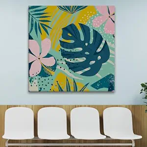 PAPER PLANE DESIGN Abstract Botanical Boho Wall Art Framed Canvas painting Tropical Leaf Modern Artwork Wall Decoration For Living Room Bedroom Office. (24 Inch x 24 inch, A)
