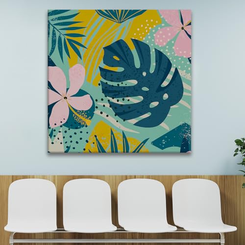 PAPER PLANE DESIGN Abstract Botanical Boho Wall Art Framed Canvas painting Tropical Leaf Modern Artwork Wall Decoration For Living Room Bedroom Office. (24 Inch x 24 inch, A)