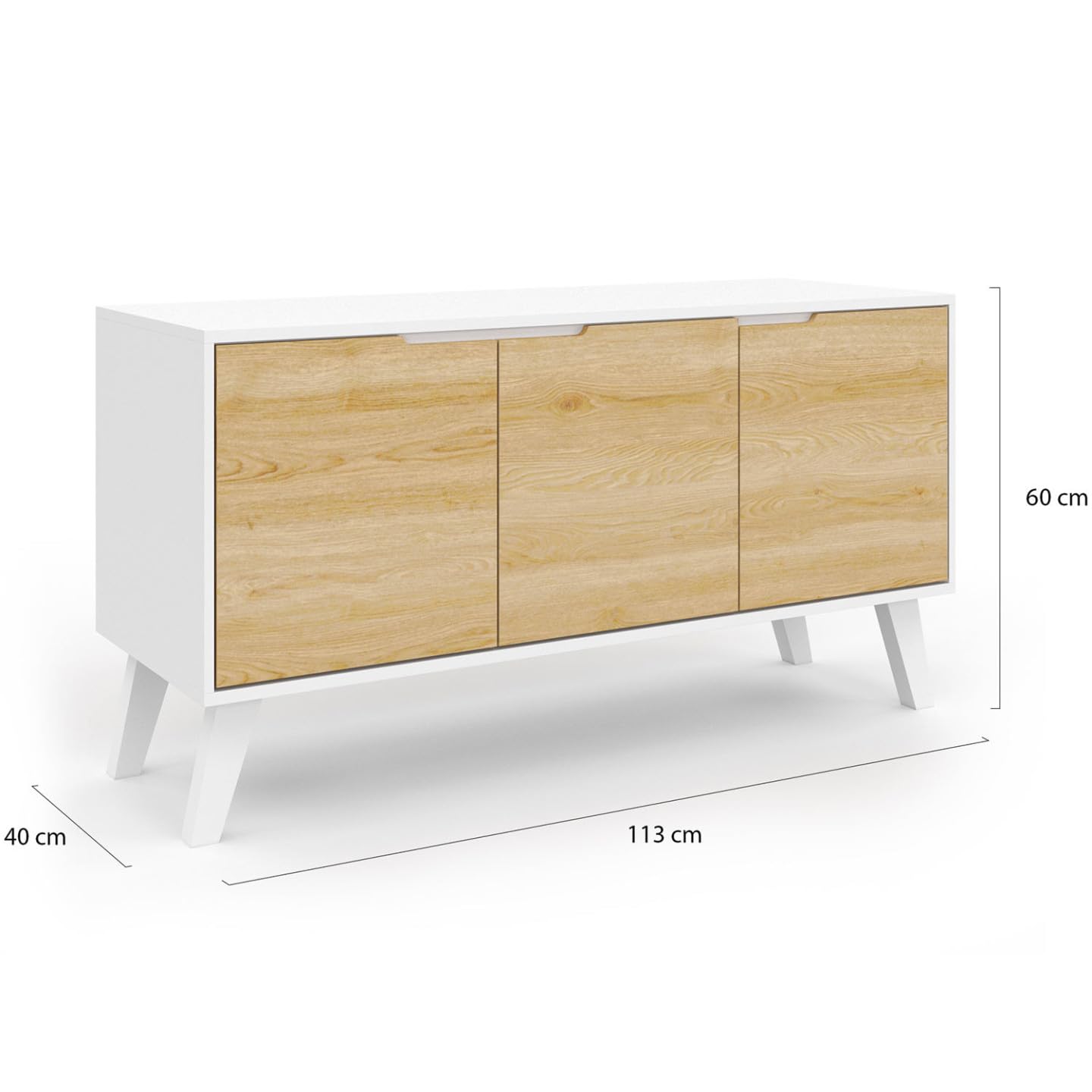IDMarket - Buffet Bas scandinave 113 cm FINN Blanc 3 Portes façon hêtre