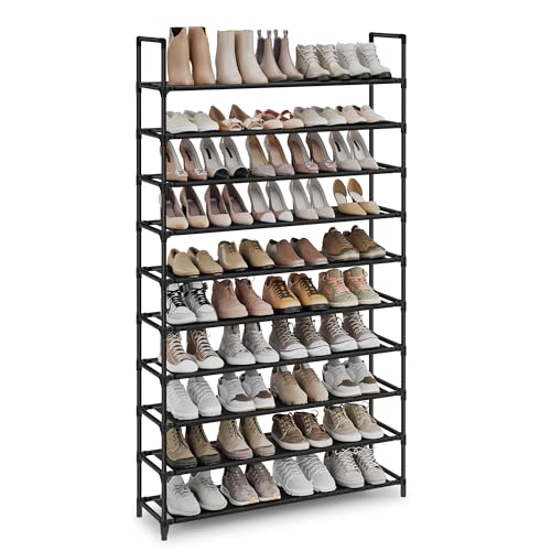 SONGMICS Shoe Rack, 10-Tier Shoe Shelf, Shoe Storage Organizer, 11 x 37 x 68.9 Inches, Metal Frame, Non-Woven Fabric Shelves, for Entryway, Bedroom, Black ULSH11H