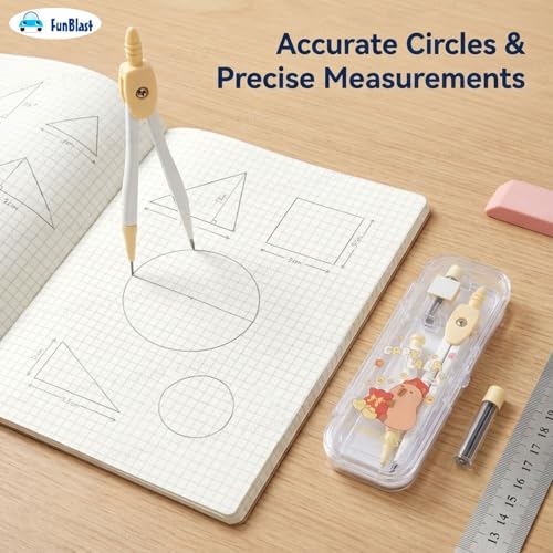 Image of FunBlast Capybara Theme Compass Set - 2 Pcs Mini Transparent Geometry Box with Compasses and Pencil Nib, Math Geometry Kit for Student & Professional (Yellow-)