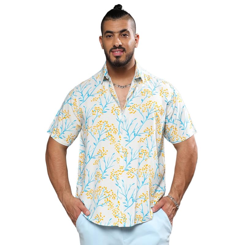 Image of Instafab Plus Men's Shirt for Casual Wear | Spread Collar | Short Sleeve | Button Closure | Plus-Size Fit | Cotton Shirt Crafted with Comfort Fit for Everyday Wear