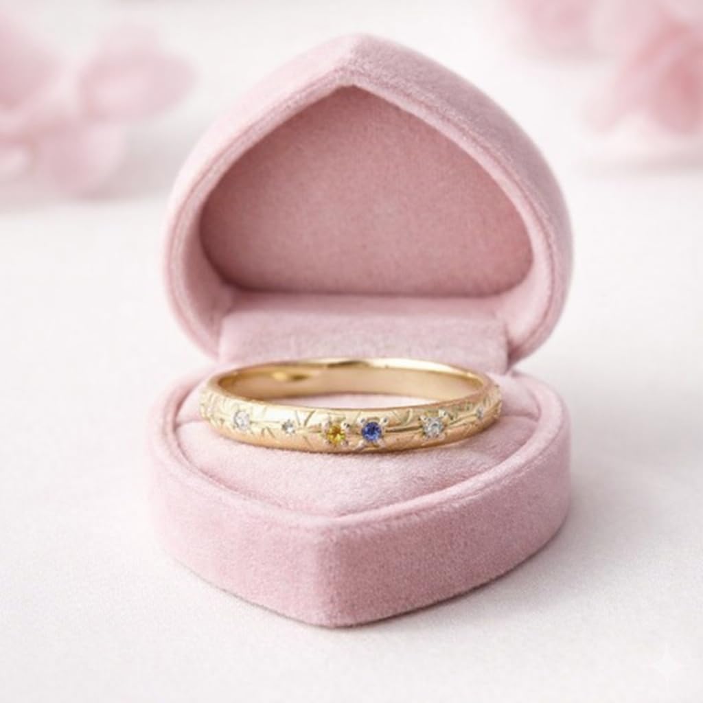 Round Shape Multi Gemstone Bridal Wedding Stacking Band 10K Solid Gold Diamond Art Deco Promise Band Family Birthstone Birthday Gift Jewelry