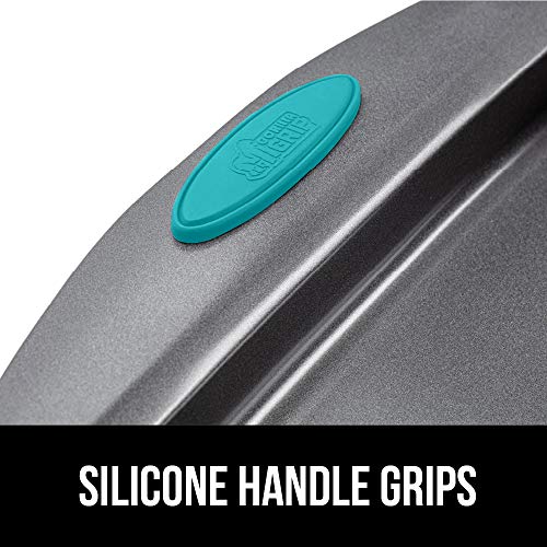 Gorilla Grip Non Stick Jelly Roll Baking Pans, Thick Warp Proof, 3 Piece, Durable Silicone Handles, Kitchen Oven Pan Bakeware Set, Cooking, Roasting Sets, Easy Clean, Set of 3, Turquoise
