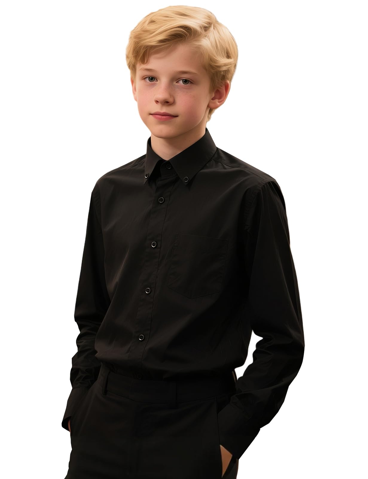 mintgreen Chemises Enfant Garçon, Boutons Manches Longues Unie 7-16 Ans | Formel Uniforme Vêtements