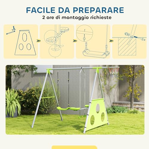 Aiyaplay Set Altalene Da Giardino 4 In 1 Per Bambini 3-8 Anni Con 2 Altalene, Canestro Da Basket E Porta Da Calcio, Altalena Doppia Per Bambini, Telaio Ad A In Metallo Per Uso Esterno, Carico 135Kg - 5