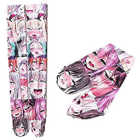 Ahego Disease Face 3D Print Thigh High Stockings Cute Anime Lolita Cosplay Knee High Socks, Agehao Pink Cover