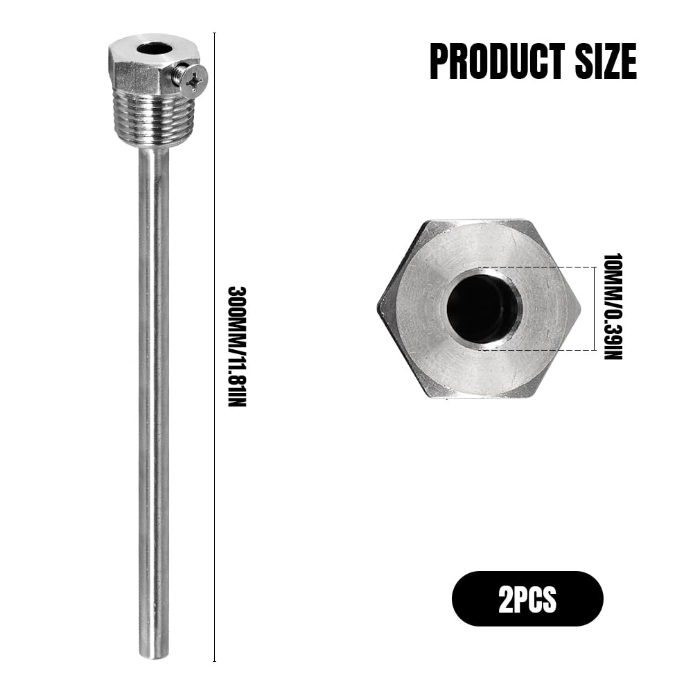 2 Pièces Manchons De Plongée, 8 X 300mm En Puits Thermométrique Acier Inoxydable NPT 1/2" Manchon De Protection Filetage Manchon Submersible Pour Capteur De Température avec Vis de Blocage