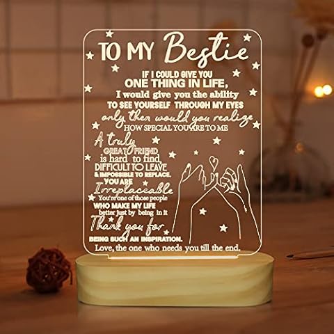 to My Bestie Gifts,3D Illusion Lamp I Love You Friends Night Light for Best Friend Sister Girls Women BFF Birthday Holiday Friendship Gift, Soft Warm White Colors LED Wooden Table Lamp Cover