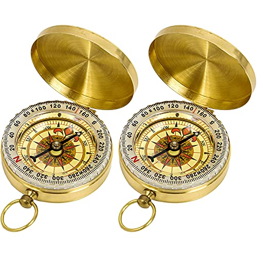 SGBETTER Lot de 2 boussoles de survie de camping en métal étanche et lumineuse pour enfants - Boussole en cuivre à l'ancienne pour randonnée, camping, chasse, outil de navigation militaire Cover