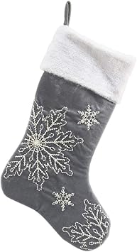 Comfy Hour 18"x11" Dark Gray Snowflake Christmas Stocking, Rustic Antique Vintage Figurine Style Home Decor, Snowing Holiday Office Mantel Decoration