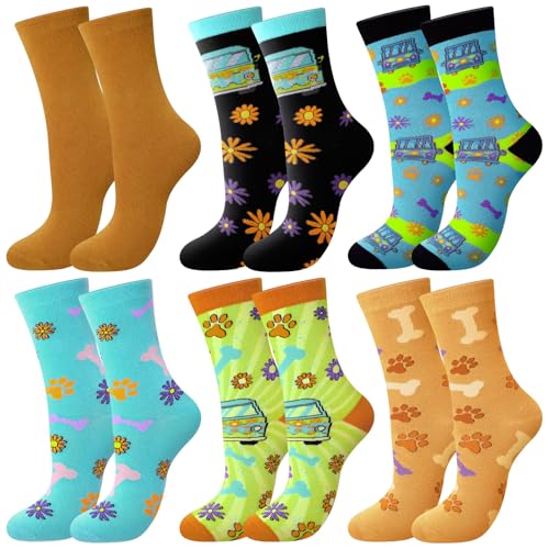 Shyyween 6 Pair Mysterious Dog Crew Socks Adult Cartoon Car Soft Fuzzy Funny Socks Valentines Day Stuff Gifts for Men Women