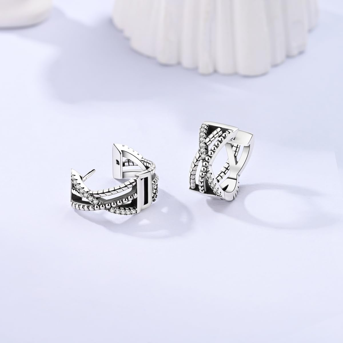 Parmuz 925 Sterling Silver Huggie Hoop Earrings Star Moon Butterfly Posts Thick Chunky Hoops for Women Small Tiny cuff Cubic Zirconia Snake Heart Earring - Image 2