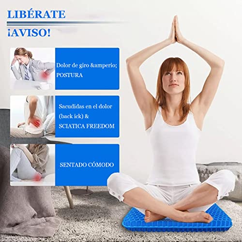 Image of Silicone Gel Cushion, Ergonomic Honeycomb Chair Cushion, Comfortable Auto Seat for Sciatica, Coccyx, Back and Coccyx Pain Relief for Car, Wheelchair and Airplane, Blue