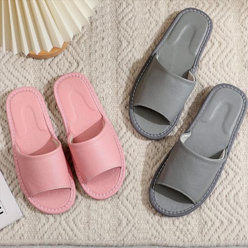 GHYUBYER Mens Leather Slippers Open Toe Summer Sandals，Women PU Slippers Non Slip Home Bedroom Shoes House Comfy Indoor Outdoor Slippers(Color:Gray,Size:43/44EU)3
