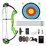 ZSHJGJR Archery Compound Bow and Arrow Kit Hunting Bow 15-29lbs Complete Bow Accesories Package Set Junior Entry Level 260fps Right Handed for Outdoor Shooting (Green)