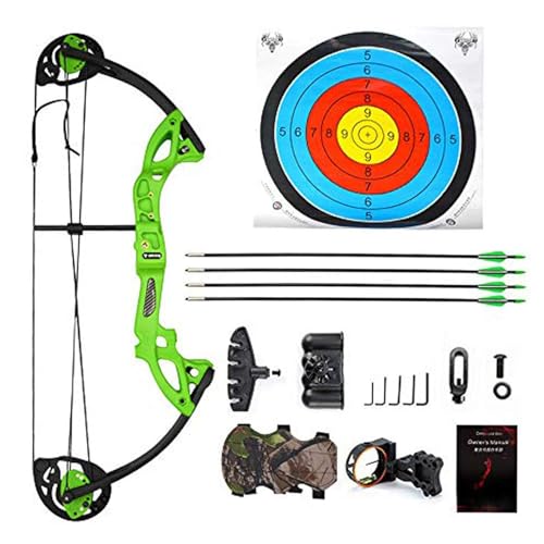 ZSHJGJR Archery Compound Bow and Arrow Kit Hunting Bow 15-29lbs Complete Bow Accesories Package Set Junior Entry Level 260fps Right Handed for Outdoor Shooting (Green)