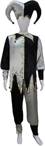 Miniatura 9 de HPO Adult Men Black & White Color Evil Clown Costume, Perfect for Halloween, Flame-retardant Synthetic Fabric