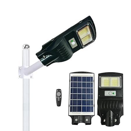 GlowBase Solar LED Street Light All in One 30 Watt LED Chip Automatic Motion Sensor with Remote IP65 Waterproof IP65 Waterproof Outdoor Use Black (Pack of 1) Plastic